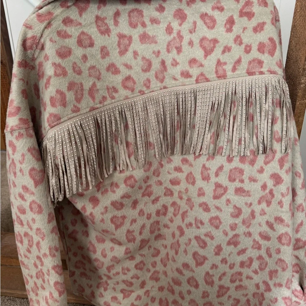 BlueB Fringe Leopard Print Shacket - Picture 2 of 4